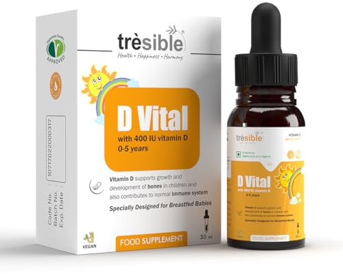 Trèsible Vitamin D3 Daily Drops for Infants and Children | D Vital Drops 30 ml | Vegan, Vegetarian, Gluten Free, Halal Tablets | No Additives