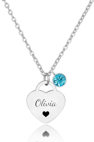 Y & Z Personalise Heart Pendant Necklace with Birth Stone Engraved Name 3 Colours, Symbols Gift for Wife, Mother, Grandmother Sister Auntie Birthday Gift 13th, 16th, 18th, 21st 30th.
