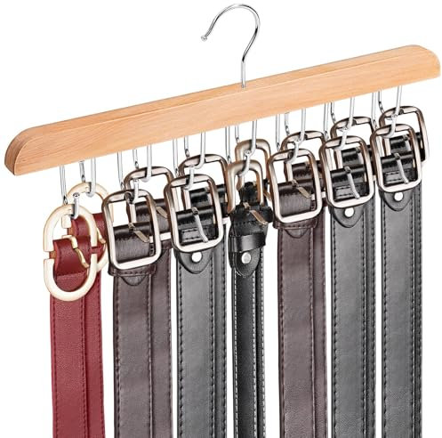 1 Stück Gürtelaufhänger für den Kleiderschrank, Stabiler Krawattenhalter mit 14 Haken, 360° drehbar, platzsparend, passend für Gürtel, Krawatten, platzsparend (Hellbraun)