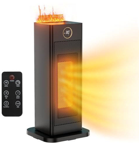 Calefactor Eléctrico con Humidificador y luz, 2000W Bajo Consumo, 4 Modos, Oscilación de 90º, Termostato Regulable, Temporizador 1-12H, Termoventilador Pequeño Área de Cobertura 30m²