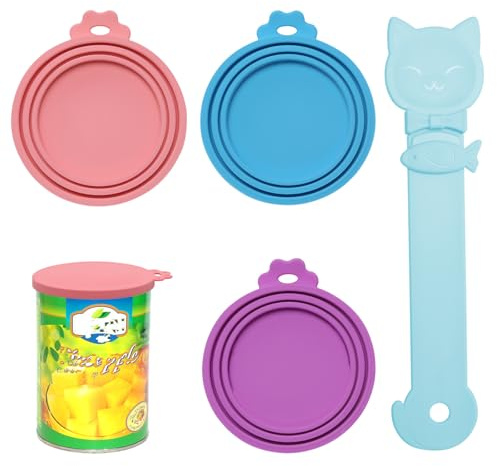 3 Pièces Couvercle Boite de Conserve, Couvercle Silicone pour Boîte en Réutilisable 3 Tailles Standard avec Cuillère à Friandises, Universels en Nourriture Humide pour Chats et Chiens