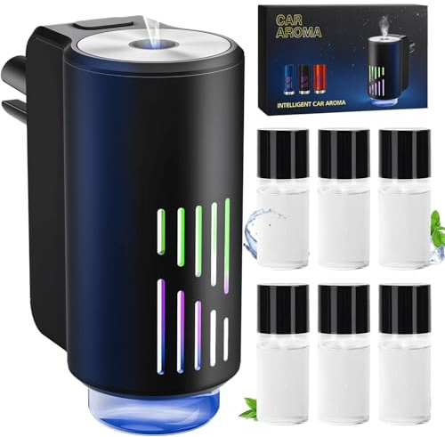 AI Eléctrico Ambientador Coche con 6 perfumes, Nebulizador Ultrasónico, 3 Modos Inteligentes, Encendido/Apagado Automático, Batería Incorporada, Perfume Francés Natural,Fragancia Hasta 12 Meses CFK-6Z