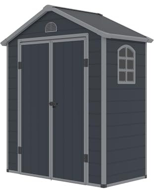 Westmann Kunststoff Gerätehaus Universo M | Satteldach | Wetterfest & UV-beständig | 190x104x226 cm | Doppelflügeltür | Robuste Polypropylen-Paneele | Einfache Montage | Anthrazit