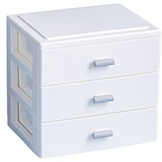 Armario de almacenamiento de plástico de 3 niveles, torre de maquillaje para cosméticos y joyas, baño y oficina, tamaño compacto, 6.3 x 5.3 x 6.7 pulgadas, solución de ahorro de espacio blanco
