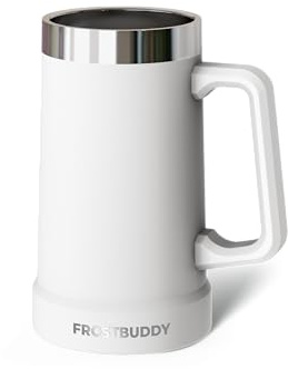 Frost Buddy Stein Buddy – 24oz Insulated Stainless Steel Beer Stein Mug with Handle – Keeps Beer Cold for Hours – Ideal for Tailgating, Parties, BBQs, and Gifts (White)