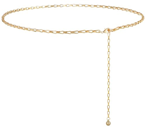 JasGood Damen Taillenkettengürtel Mode Kettengürtel Verstellbarer Taillenkette Metall Goldener Gürtel für Kleider,A-Gold,110cm