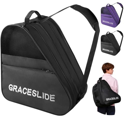 SilverChry Inliner Tasche, Skatertasche, Skischuhtasche mit Verstellbare Riemen, Ice Skate Bag, Rollschuhtasche, Eishockey-Bag, Geeignet für Schlittschuh- und Hockeyzubehör (Schwarz)