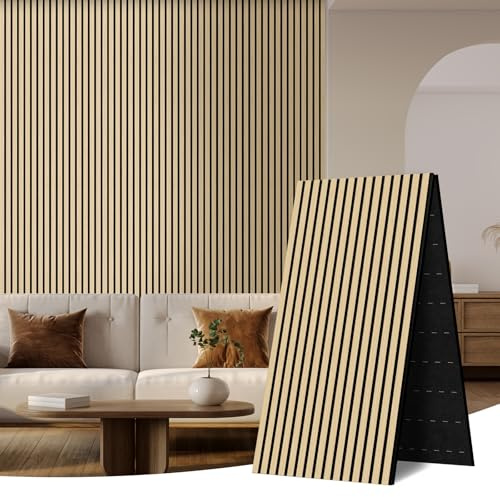 AKK-ART 5 Pack Acoustic Wall Panels 2400x600mm-7.2m² Folding Wooden Slat Wood Wall Panels,Decorative & Sound Absorbing Wood Acoustic Panels for Home Living Room Bedroom Oak