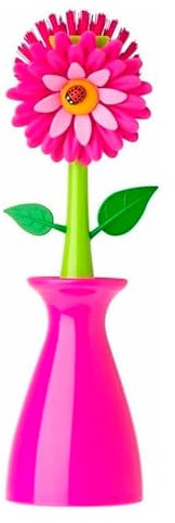 VIGAR Flower Power Original-Spazzola per Piatti con Supporto, 7,5 x 7,5 x 25,5 cm, Colore: Rosa, Gomma e Nylon, 8 x 7 x 26 cm