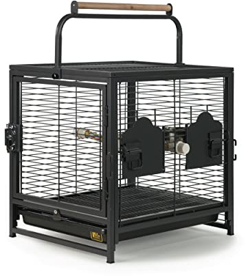 Prevue Pet Products Playtop Travel Carrier - Outdoor Travel Bird Cage for Small Parrots & Birds, Front Facing Door, Rope Perch, Lightweight & Portable, Easy Transport - Black