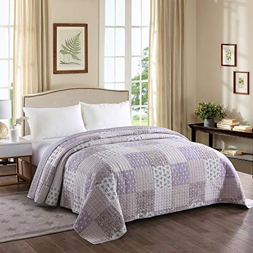 Laneetal Tagesdecke Steppdecke Bettüberwurf Patchwork Wendedesign Bettdecke Stepp Decke Doppelbett unterfüttert und gesteppt, 150x200 cm
