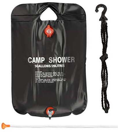 Relaxdays Set de Tres duchas de Camping, 20 L, Ducha Solar para Colgar, Plegable, Ducha de Mano, Portátil, Negro