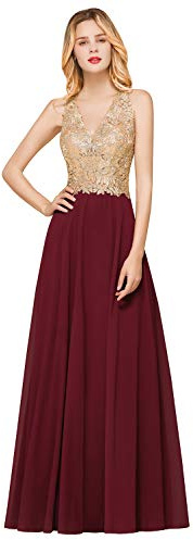 Misshow Robe de Bal Longue Brillante Robe de Soirée Longue Chic pour Mariage Robe Femme à Paillettes Bordeaux 38