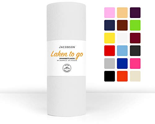 Jacobson Laken to GO Spannbettlaken Jersey Spannbetttücher Bettlaken 50% Baumwolle 50% Polyester (120x200-130x200cm 1er Set, Weiss)
