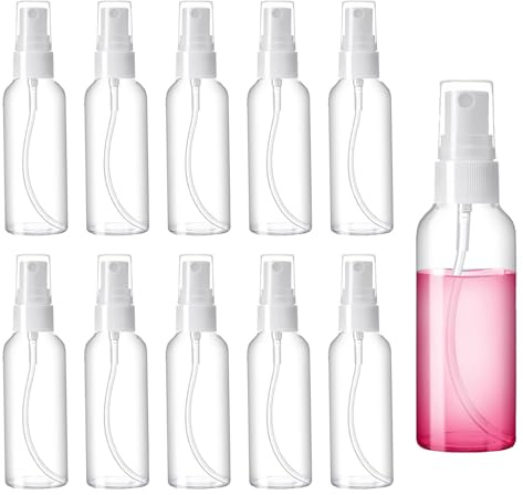 Symbah Small Spray Bottle 100ml (10 PCS) Atomiser fine plastic Refillable Mist Empaty Spray Bottles for Traveling Make-up Skincare Cleaning Liquids with Funnels & lables