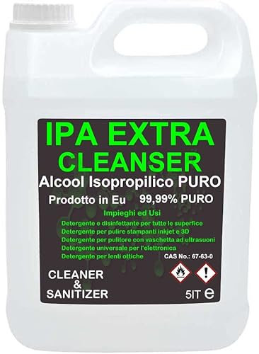 Detergente Isopropilico Ipa Puro al 99,9% Alcool 2-propanolo, isopropanolo, Alcol Isopropilico 5Lt Prodotto Multiuso, Casa, Ufficio, Elettronica, Pulizia Stampanti 3D