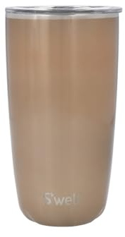S'well Tumbler with Lid, 530ml, Pyrite, Vacuum-Insulated Travel Cup with Pop-On Lid, for Hot and Cold Beverages, On-the-Go up to 12h Cold/4h Hot, Gold