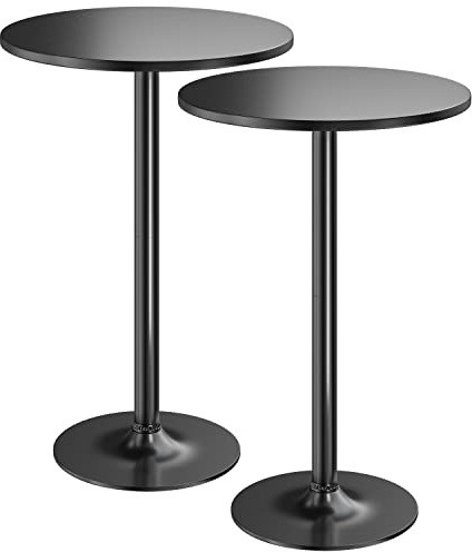 Furmax Bistro Pub Table 2 Pack Round Bar Height Cocktail Table Metal Base MDF Top Obsidian with Black Leg 23.8-Inch Top, 39.5-Inch Height (Black)