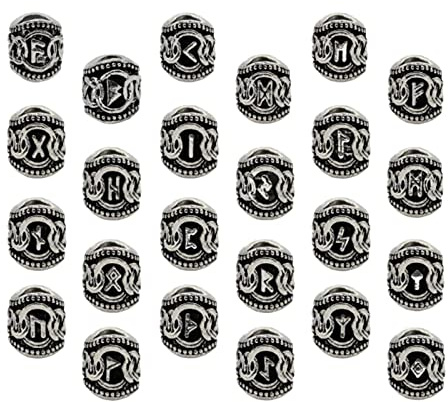 Xiaojikuaipao Lot de 24 perles à tresser pour cheveux, barbe, viking nordique, pour bracelets, colliers et pendentifs (argenté)