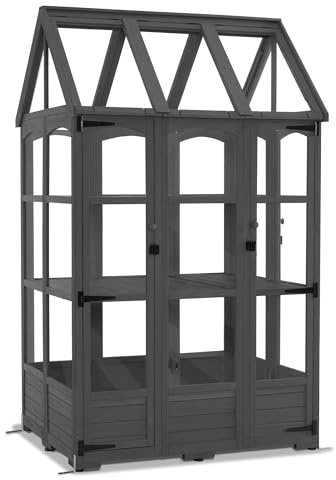 MCombo Wooden Greenhouse, Outdoor Greenhouse with Adjustable Roof Vent and 6 Lockable Door for Backyard/Outdoor Use, (48 x 38.8 x 83.9 Inches) 0851 (Dark Grey)