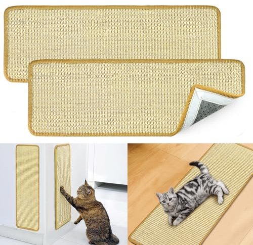 2Pcs Kratzmatte Katze Wand, Kratzteppich Sisal für Katze, Kratzschutz Sofa Katze Selbstklebend Katzenboden Kratzpad, Ecke Kratzbrett Kratzmatte für Katzen Schützt Teppiche und Sofas 20x60cm* 2