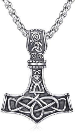 REDSUN Wikinger Thors Hammer Halskette 925 Sterling Silber Thors Hammer Anhänger mit Keltischer Knot Nordischer Wikinger Schmuck Amulett Schmuck für Männer Herren