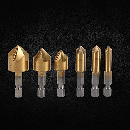 6 Pezzi HSS Svasatore per Smusso 1/4 Codolo Esagonale 90 Gradi Taglierina per Smussare Legno 6 Mm a 19 Mm per Smussare, Sbavare e Svasare, Piccoli Carichi di Truciolo