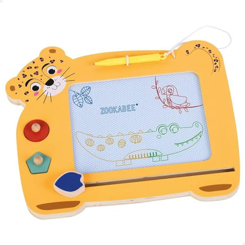 WOOMAX Tableau magnétique en Bois, Peint en 4 Couleurs différentes, avec 2 tampons, Gomme et Stylo, Motif léopard, Jouets pour Enfants de 3 Ans, Jeux éducatifs, Tableaux Noirs pour Enfants, FSC