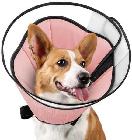 EvcgoX Halskrause Hund für Extra Große Hunde Leckschutz Hundekragen nach der Operation 360°Vision Weich Halskrause Hund mit PVC Schutzhülle Pink XL(40.5-53CM)