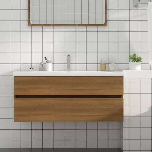 waschbeckenunterschrank 80 cm breit,waschplätze,Waschbeckenschrank Braun Eiche 100x38,5x45 cm HolzwerkstoffIdeal für Bäder, wo sie gebraucht Wird