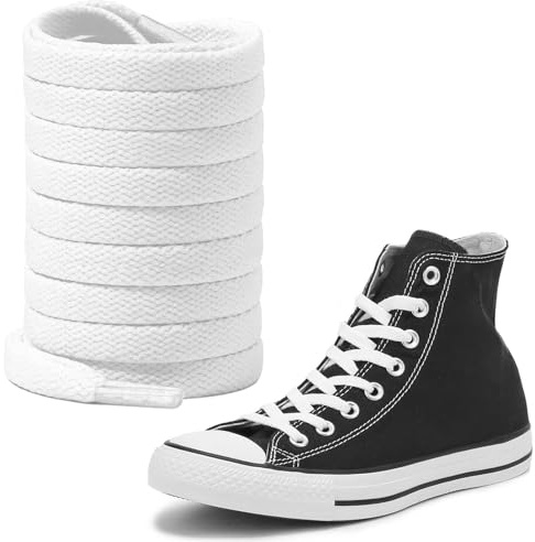 UamGlsob Lacets Plats en Coton pour Converse Haute Montante, Longs Lacets Renforcés pour Baskets Toile/Sport, Résistants et Stylés (Pure White,63/160cm)