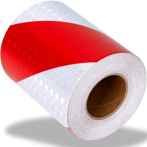 Ruban Reflechissant Adhesif Rouge/Blanc ✮Marque Francaise✮ Bande Reflechissante Autocollante 10cmx10M Bande Reflechissante Camion Voiture Route Remorque Ruban Signalisation Adhesif ✯GARANTIE À VIE✯