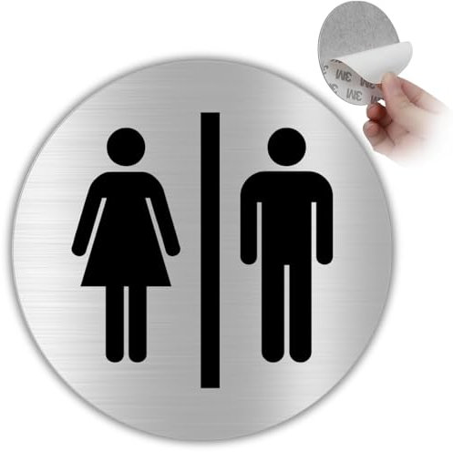 LEIASA | Panneau Adhésif WC Femme & Homme - Épaisseur 0,6 mm - Diamètre Ø 100 mm - Aluminium Signalisation de Toilettes - Signal Toilettes - Signal Bain - Panneau Adhésif WC Femme & Homme