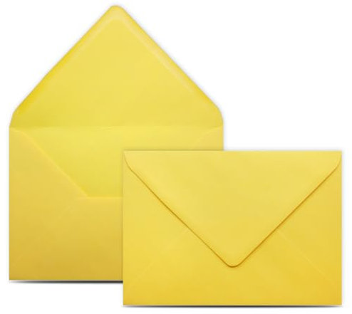 50 Briefumschläge DIN B6 Gelb - 12,5 x 17,5 cm - Kuverts mit 80 g/m² Nassklebung spitze Klappe - Umschläge ohne Fenster - Colours-4-you