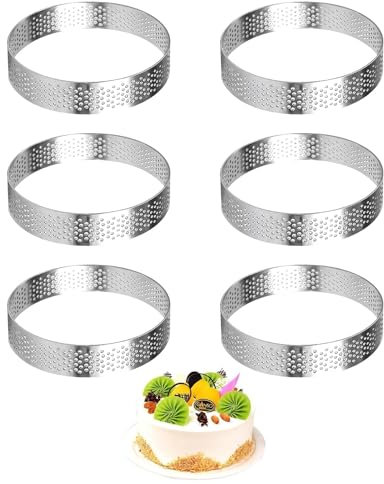Ø8cm Stampo Crostata Microforato in Acciaio Inox, 6 Pezzi Anelli di Torta, Stampo Pancake, Anello Tartellette, Utensili da Forno Antiruggine Riutilizzabili per Dolci e Pasticceria, Mousse, Mini Pizze