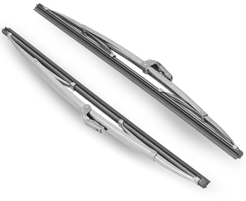 Set de 2 Limpiaparabrisas Frontal 300mm/300mm - 7 mm Bayoneta Ancho para Coches Clásicos/Barco, Pulido de Acero Inoxidable Bayoneta Tipo Limpiaparabrisas, Estilo Vintage, Plata