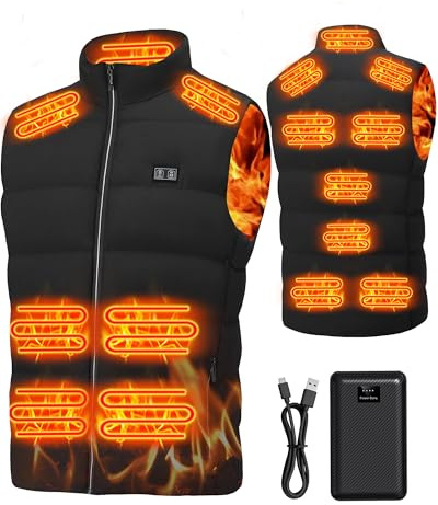 MXYKJO Electric Heated Vest for Men: USB 3 Temperature Levels Heating Gilet with 7.4V 16000mah Battery - 15 Heating Zones Winter Lightweight Heated Jacket Body Warmer for Outdoor Hiking Skiing