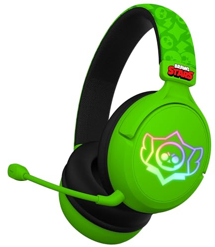 Subsonic - Auriculares Inalámbricos para Juegos Brawl Stars con LED y Micrófono Extraíble. Auriculares Bluetooth para Juegos - Compatibles con Todas Las Consolas, PC, Tabletas y Smartphones - Verdes