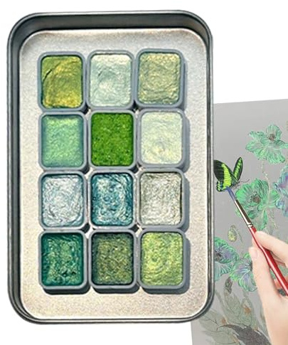 Krmoau Pintura Acuarela Brillante | Kit de Pintura Interactiva de 12 Colores - Material Artístico Portátil Para Niños Principiantes Artistas Escuela Hogar | Regalo Cumpleaños Niñas Niños Peques