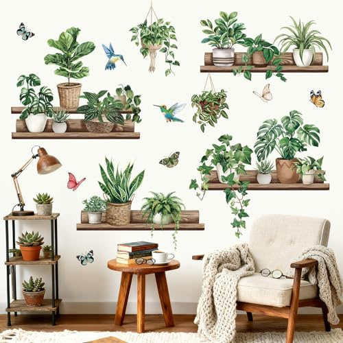 wondever Adesivi Murali Pianta in Vaso Sticker da Muro Verde Piante Tropicali Foglie Adesivi da Parete per Soggiorno Camera da Letto Sfondo