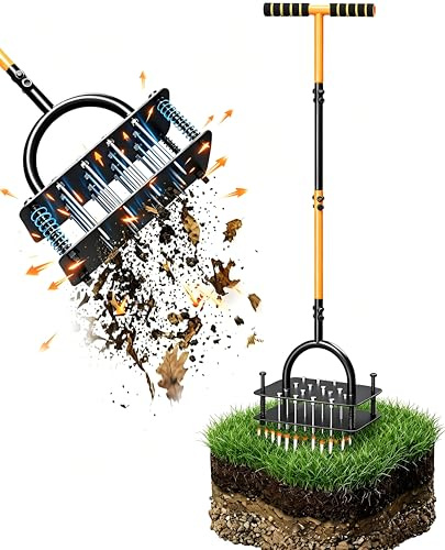 MQJIAZHI Aireador de césped manual con 16 puntas de metal y mango en T, para suelos compactados, jardín y cuidado del césped