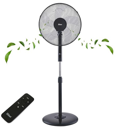 Zilan Standventilator Ø43cm leise mit Fernbedienung & Timer – 48W Leistungsstarker Ventilator energiesparend, 3 Stufen, 3 Modi, Oszillation, höhenverstellbar – für Schlafzimmer, Büro & Wohnzimmer