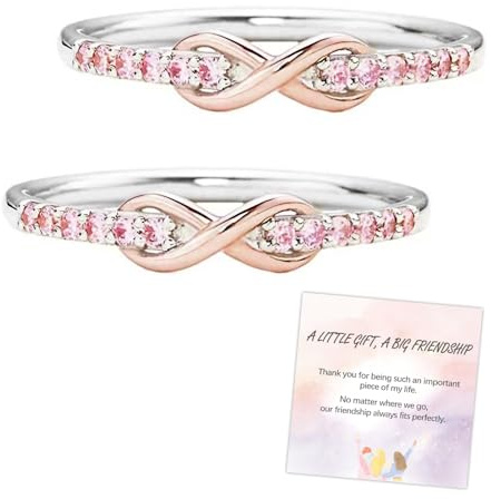Forever Best Friends Pink Infinity Ring Set, 2Pcs Adjustable Infinity Love Knot Friendship Rings, Best Bitches Promise Friendship Ring Jewelry Gift for Bestie Sister Friend