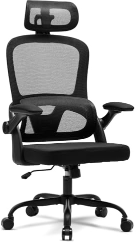 Magic Life Silla de Oficina ergonómica con cojín elástico, Respaldo de Malla Transpirable, reposabrazos Plegables, Soporte Lumbar, Altura Ajustable, Silla de Escritorio para Oficina y hogar