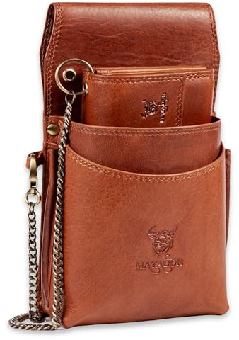 Matador Marca Portafoglio Cameriere in Pelle #VICIO con Borsa XXL da Cameriere con Passante per Cintura, Elegante Scatola Regalo, Protezione RFID, e Catena in Metallo Robusta Inclusa, Marrone Vintage