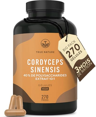 Cordyceps Kapseln hochdosiert - 270 Stück - 19.500mg pro Tag (10:1 Extrakt) - mit 40% bioaktiven Polysacchariden - Vegan - TRUE NATURE