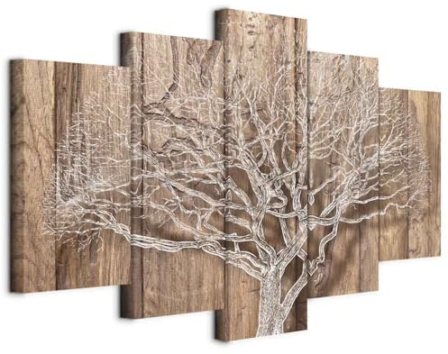 B&D XXL - Quadro Acustico Albero Legno 5 pezzi schiuma acustica Quadri Moderni Grandi - Soggiorno - Stampa su Tela - Pannelli Fonoassorbenti Decorativi - Fonoassorbente Acustiche