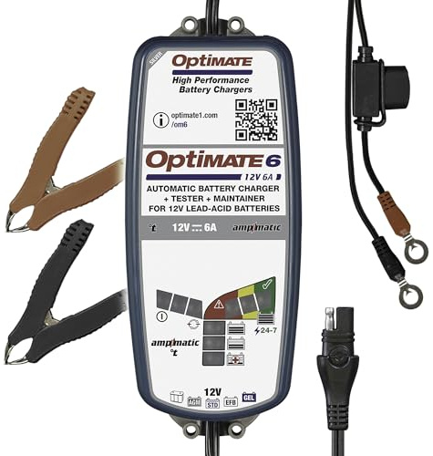 OptiMate 6 12V Car Battery Charger & Maintainer, 6A Smart Charger for AGM, EFB, GEL & Standard Lead-Acid Batteries, 0.5V Recovery