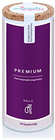 Wunschkapsel GALLE Premium Ergänzung | unterstützt Bildung und Transport der Galle | mit Cholin, Piperin, Kurkuma-, Artischocken- und Mariendistel-Extrakt | 290 Kapseln aus deutscher Manufaktur