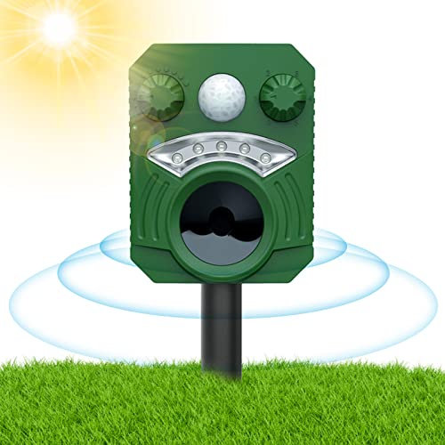 flintronic Répulsif Chat Ultrason, Repulsif Chat Chien Exterieur, Répulsif Charge Solaire étanche pour Animaux Sauvage, Répulsif Ultrason avec Détecteur Mouvement Prévenir Oiseaux Renard Souris Ratons